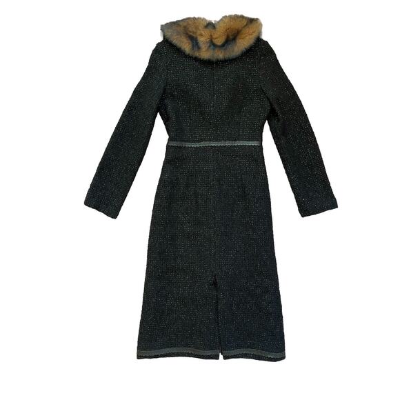 Betsey Johnson New York Black & Gild Shimmer Duster Coat, faux fur lapel size‎ S - Picture 3 of 13